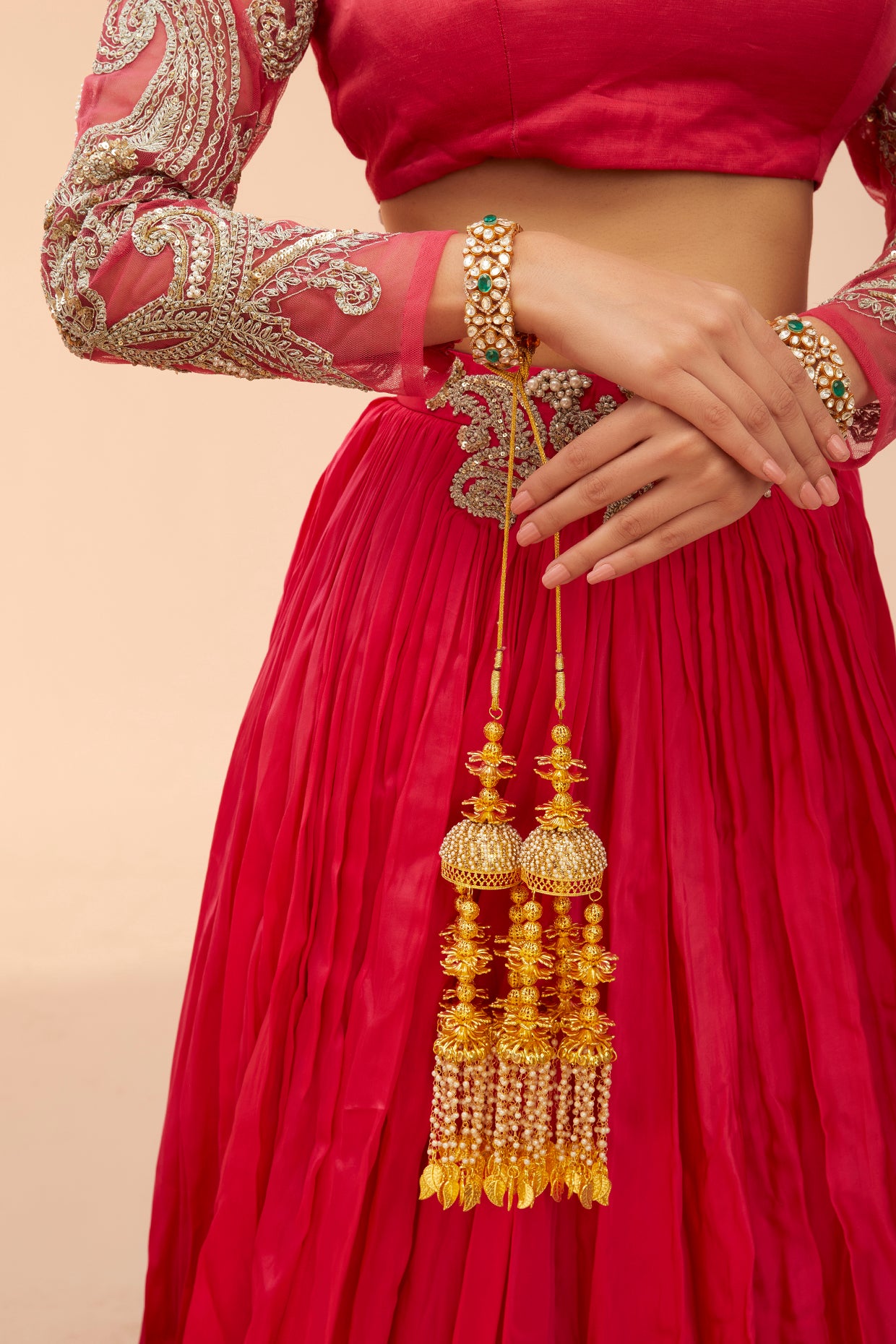 Gold Finish Shell Charms & Pearl Kaleeras (Set Of 2)