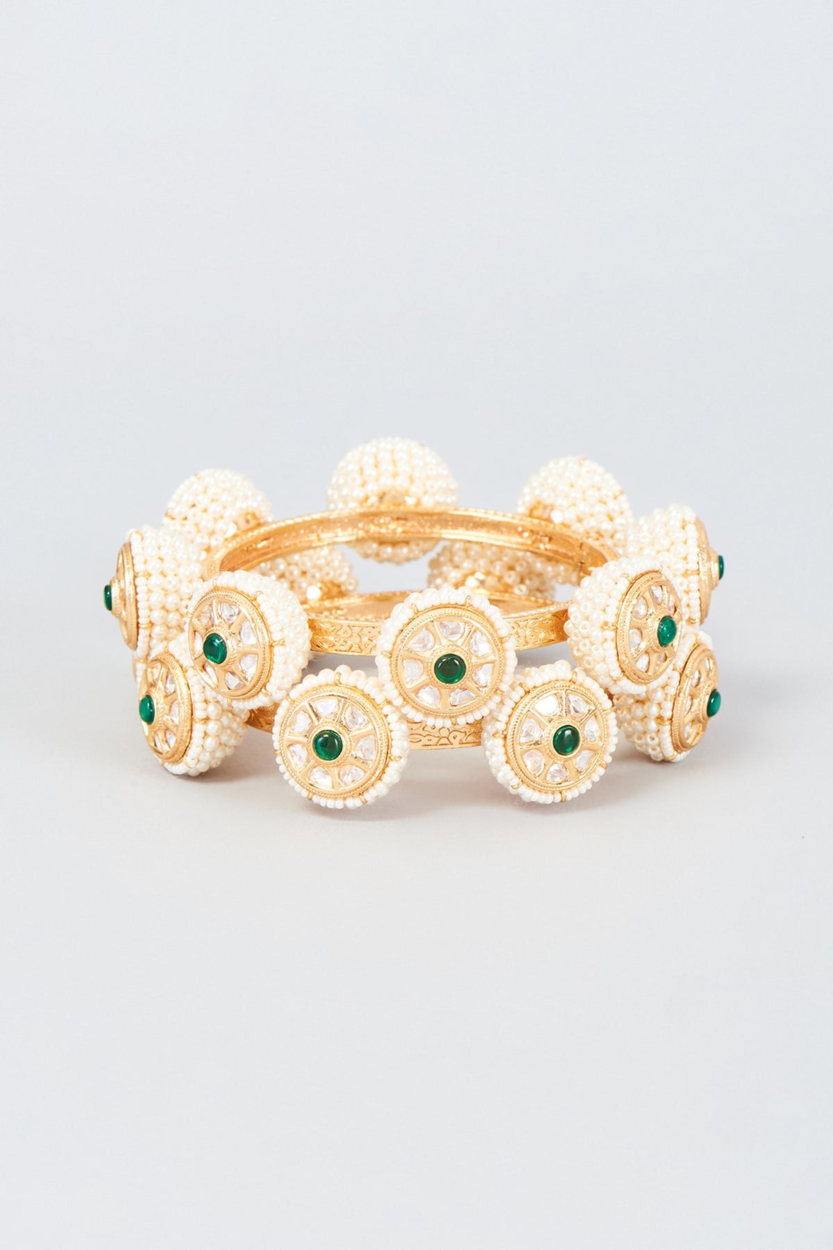 Gold Finish Pearl Bangles (Set Of 2)