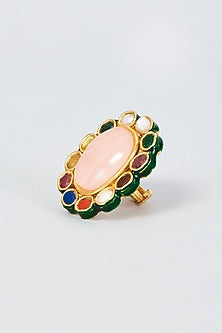 Gold Finish Kundan Polki & Navratna Stone Ring