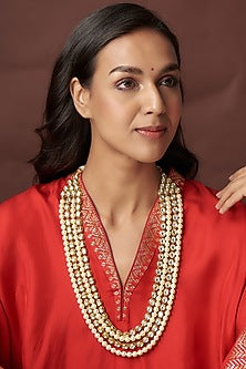 Gold Finish Pearl & Kundan Polki Mala