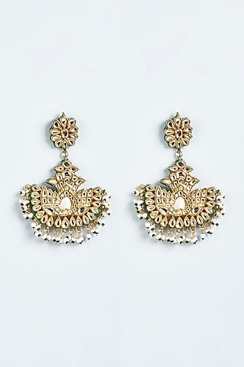 Gold Finish Kundan Polki Dangler Earrings