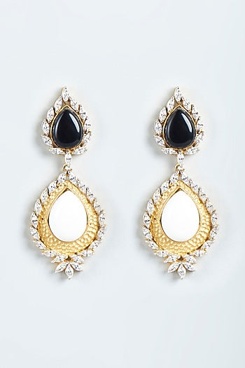 Two Tone Finish Black Synthetic Stones Dangler Earrings