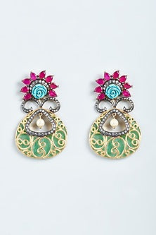 Black Rhodium Finish Multi-Colored Synthetic Stone Dangler Earrings