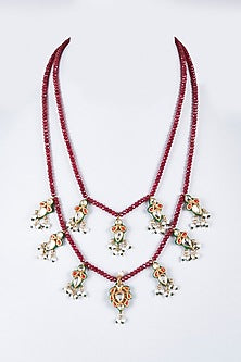 Red Beaded & Semi-Precious Stones Temple Mala