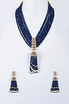 Midnight Blue Beaded & Synthetic Stone Handcrafted Mala Set