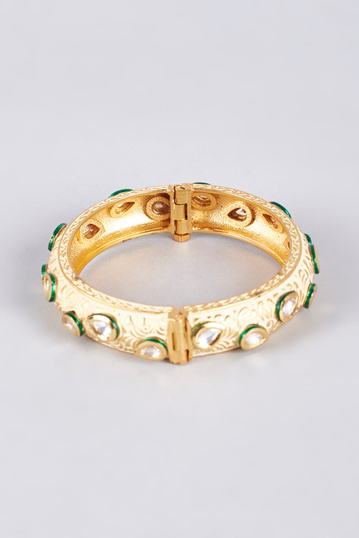 Gold Finish Kundan Polki Bangles (Set of 2)