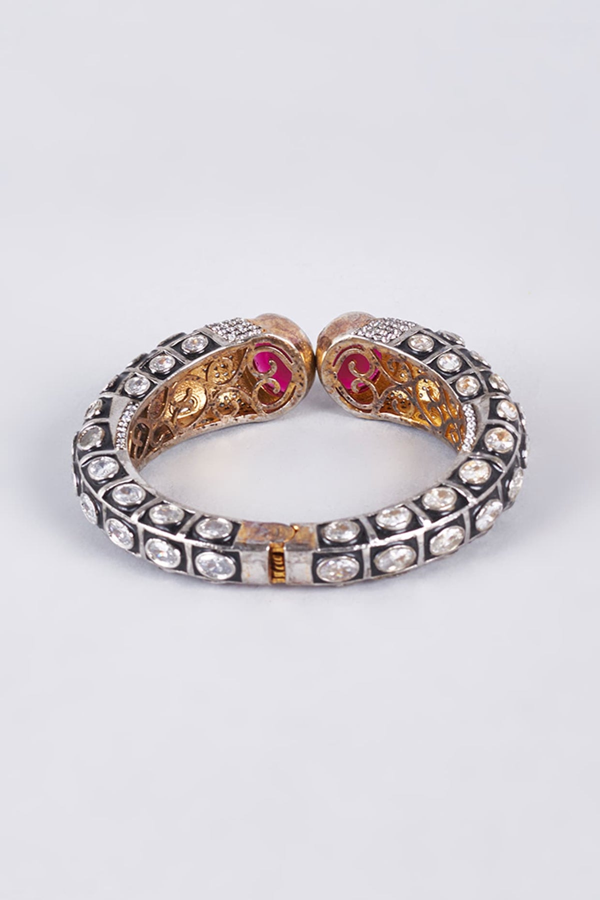 Black Rhodium Finish Red & White Zircon Kada