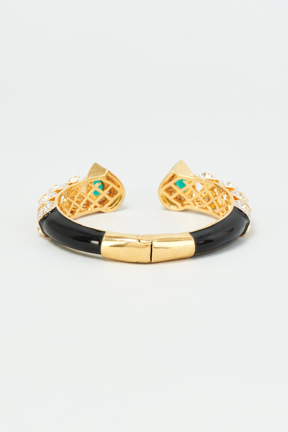 Gold Finish Zircon & Green Synthetic Stone Enameled Bangle