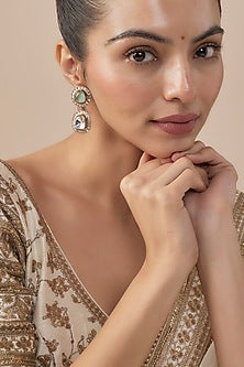 Gold Finish Kundan Polki & Green Gem Stone Dangler Earrings