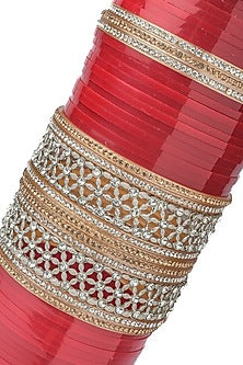 Gold Finish Red Chuda Bangles (Set Of 2)