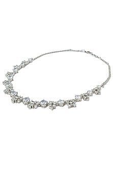 Silver Finish White Stone Floral Necklace
