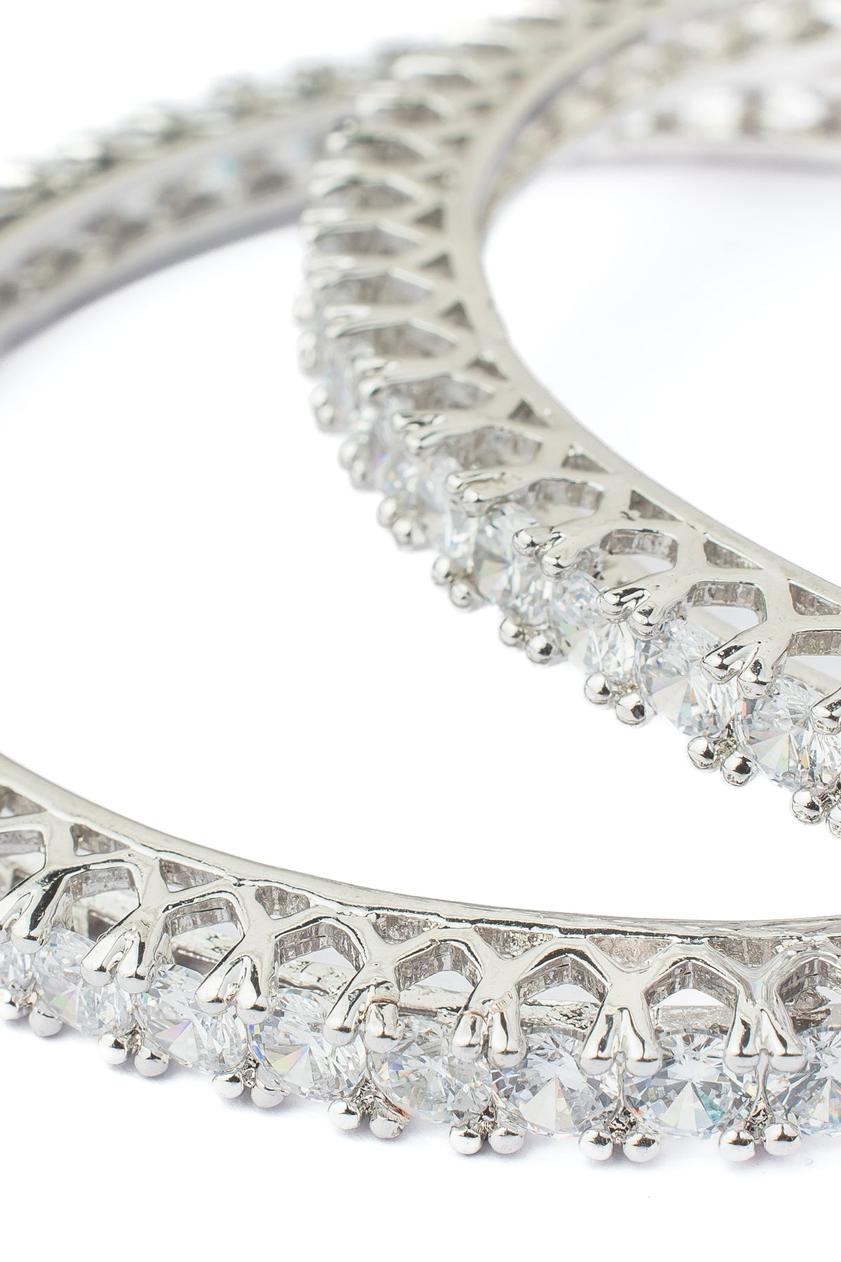 Silver Finish Zircon Bangles (Set Of 2)