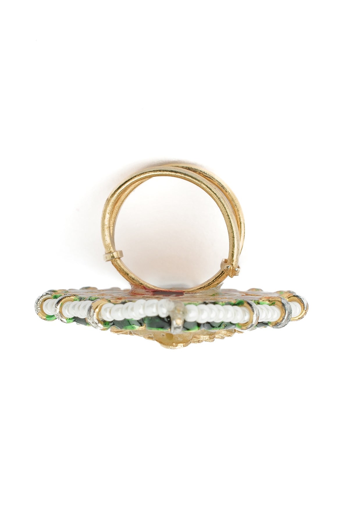 Gold Finish Mirror Work & Pearl Ring