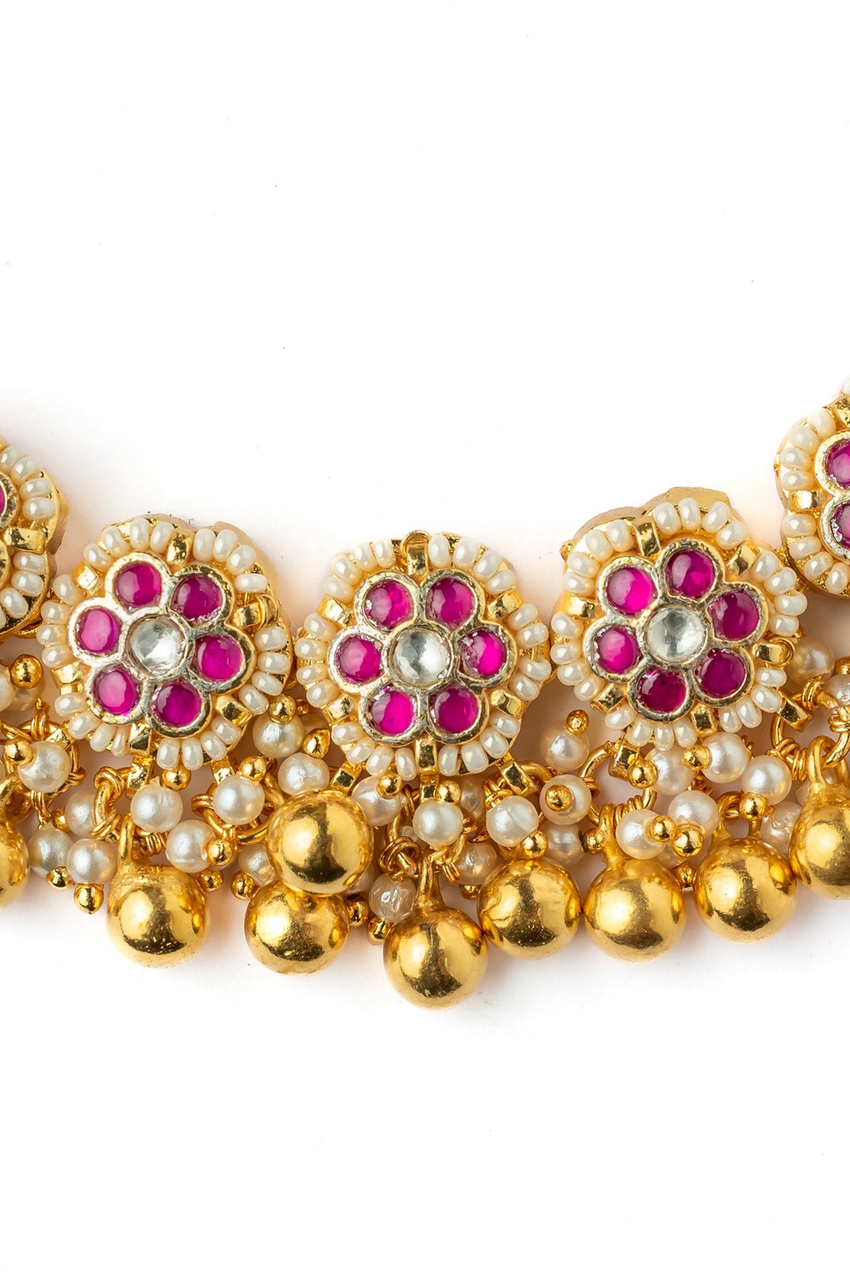Gold Finish Pink Stone Necklace Set