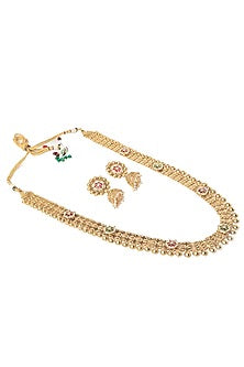 Gold Finish Floral Long Necklace Set