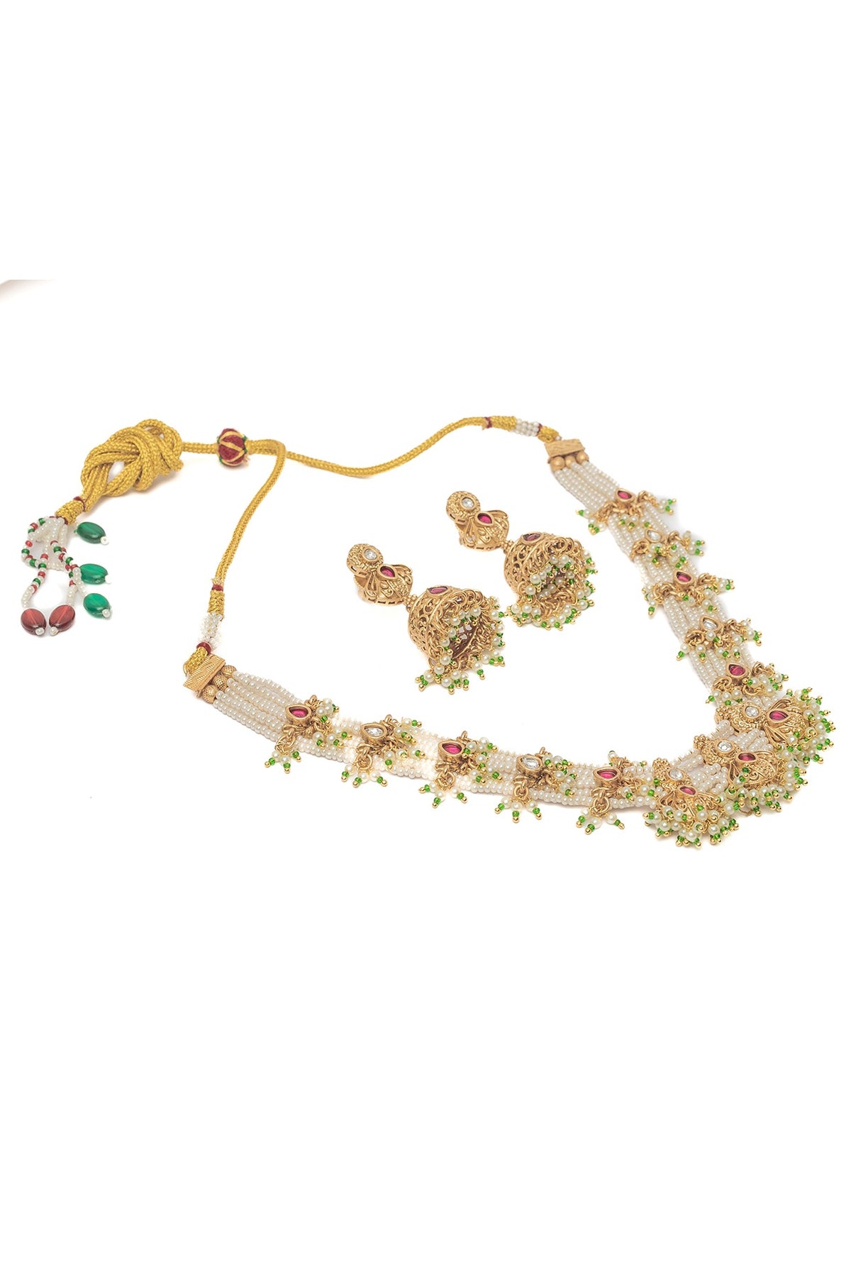 Gold Finish Pearl Choker Necklace Set