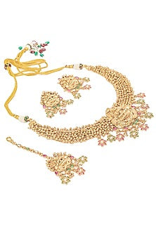 Gold Finish Gemstone & Beaded Choker Necklace Set