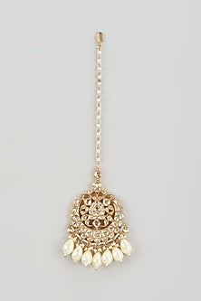 Gold Finish Kundan Polki & Beaded Maangtikka