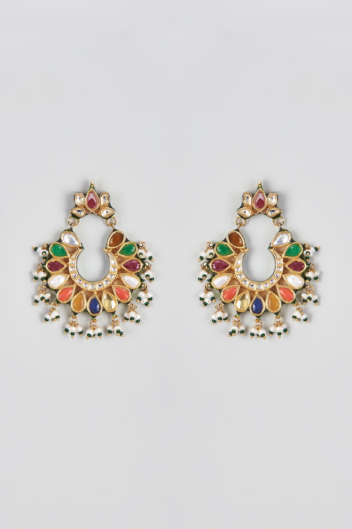 Gold Finish Multi-Colored Stone Chandbali Earrings