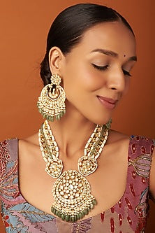 Gold Finish Kundan Polki Long Necklace Set