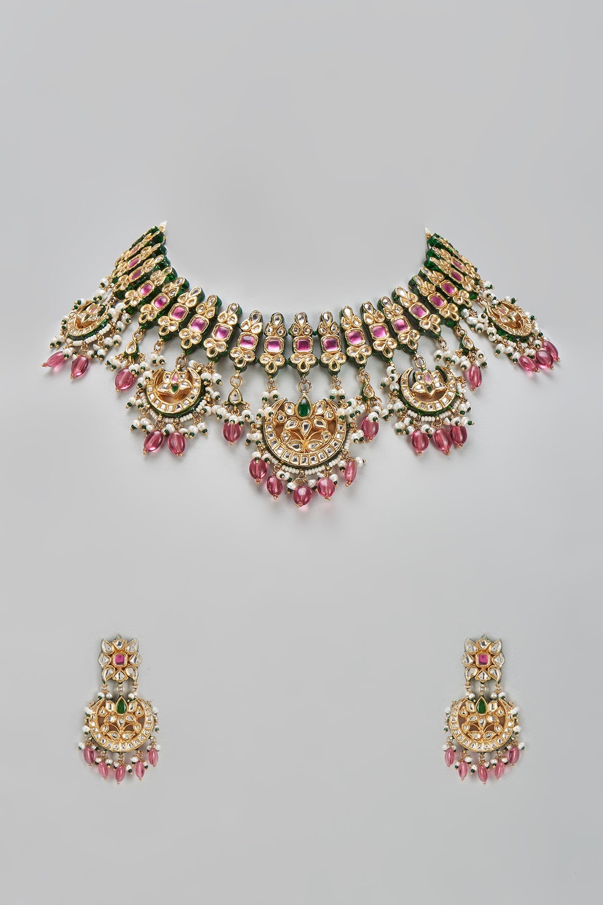 Gold Finish Kundan Polki Choker Necklace Set