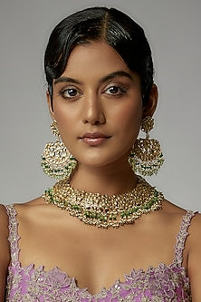 Gold Finish Kundan Polki Choker Necklace Set