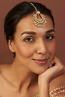 Gold Finish Kundan Polki Maangtikka