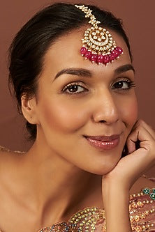 Gold Finish Kundan Polki Maangtikka