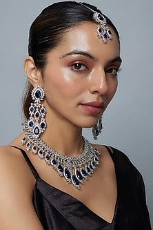 White Finish Zircon & Sapphire Synthetic Stone Necklace Set