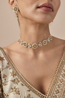 Gold Finish Kundan Polki Necklace Set