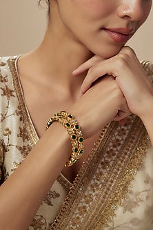 Gold Finish Kundan Polki Bangles (Set Of 2)