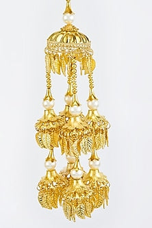 Gold Finish Kundan Polki & Pearl Strand Kaleeras (Set Of 2)