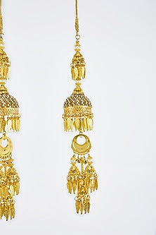 Gold Finish Kundan Polki & Pearl Strand Tying Kaleeras (Set Of 2)