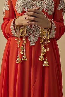 Gold Finish Kundan Polki & Charms Hanging Kaleeras (Set Of 2)