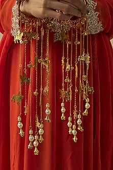 Gold Finish Kundan Polki & Charms Hanging Kaleeras (Set Of 2)