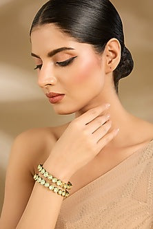 Gold Finish Pastel Green Stone Bangles (Set Of 2)