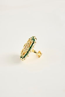 Gold Finish Kundan Polki & Pearl Ring
