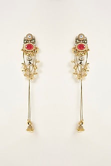 Gold Finish Kundan Polki & Pink Stone Dangler Earrings