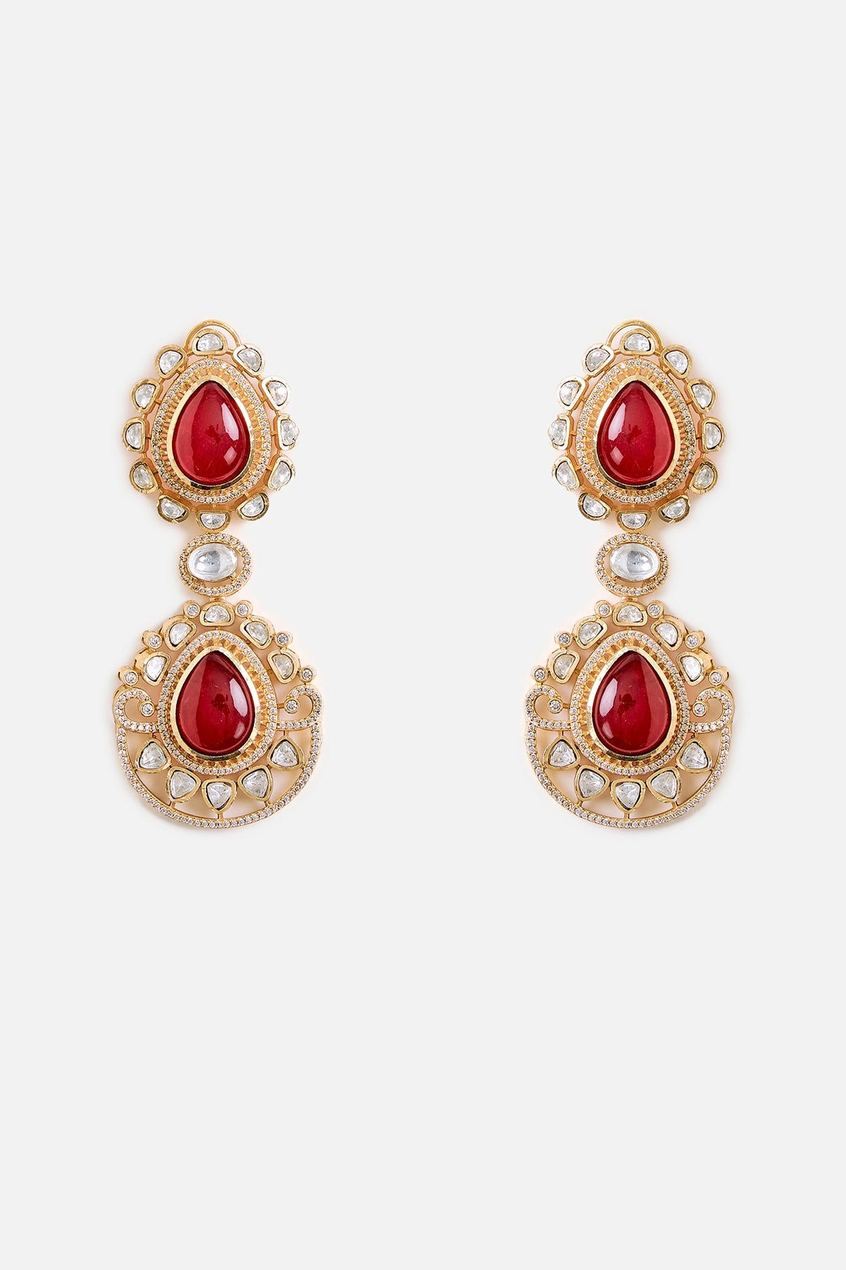 Gold Finish Ruby Stone Dangler Earrings