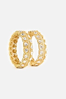 Gold Finish Kundan Polki Bangles (Set Of 2)