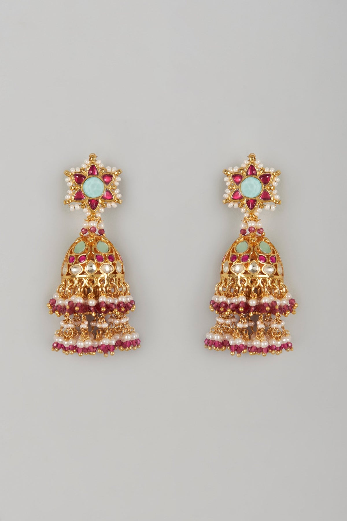 Gold Finish Kundan Polki Jhumka Earrings
