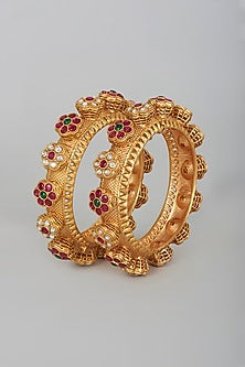 Gold Finish Kundan Polki Kadas (Set of 2)