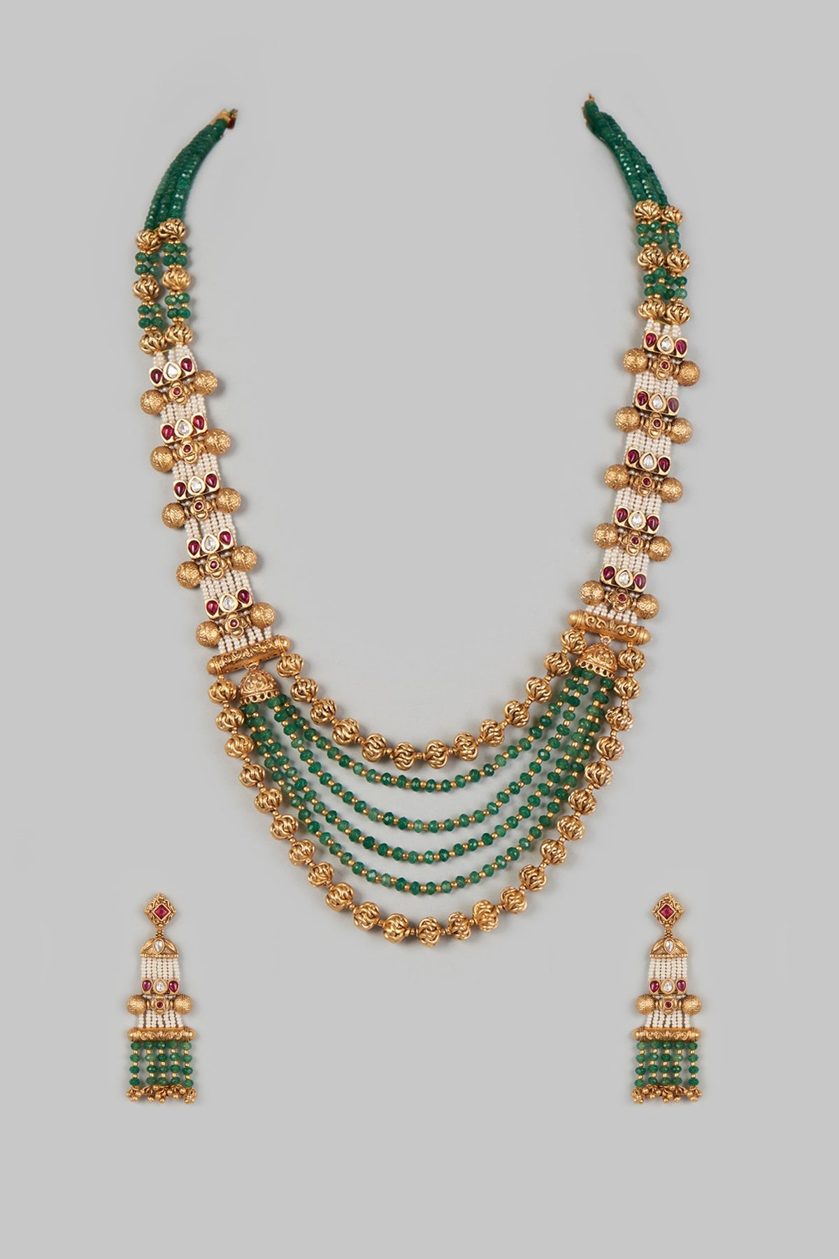 Gold Finish Beaded Long Necklace Set