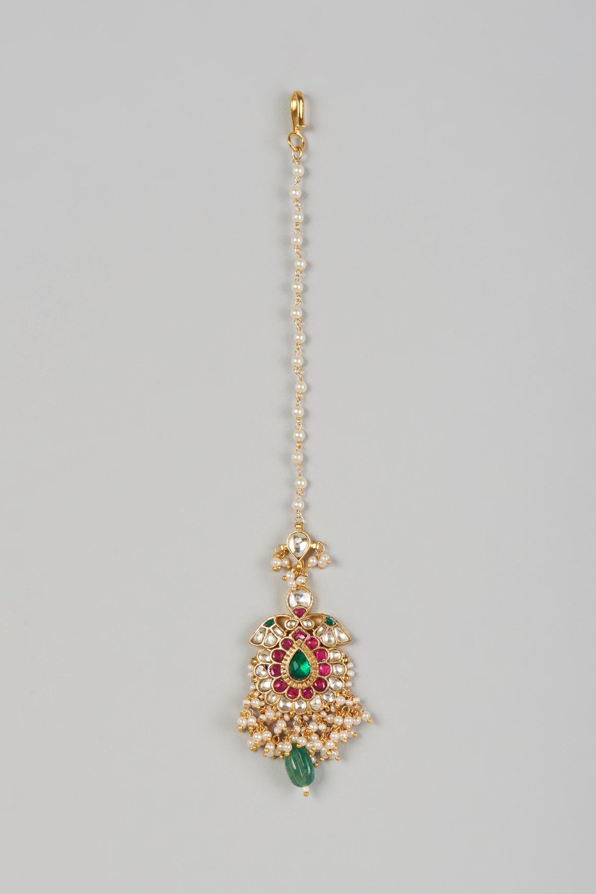 Gold Finish Kundan Polki & Ruby Maangtikka