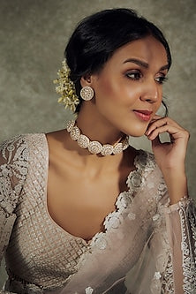 White Finish Kundan Polki & Zircon Choker Necklace Set