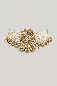 Gold Finish Kundan Polki & Beaded Choker Necklace