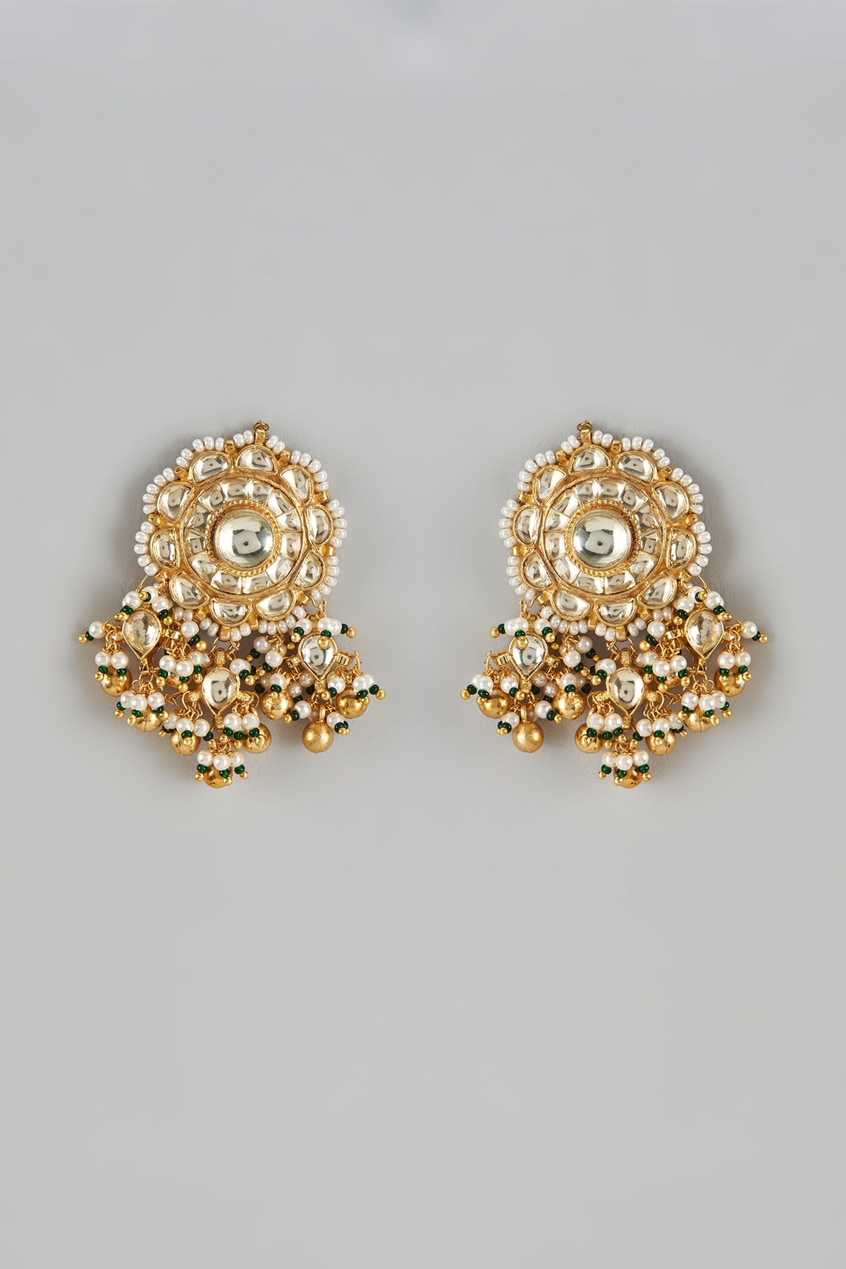 Gold Finish Kundan Polki & Multi-Colored Bead Drop Dangler Earrings