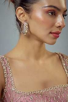 White Rhodium Finish Zircon & Pearl Stud Earrings