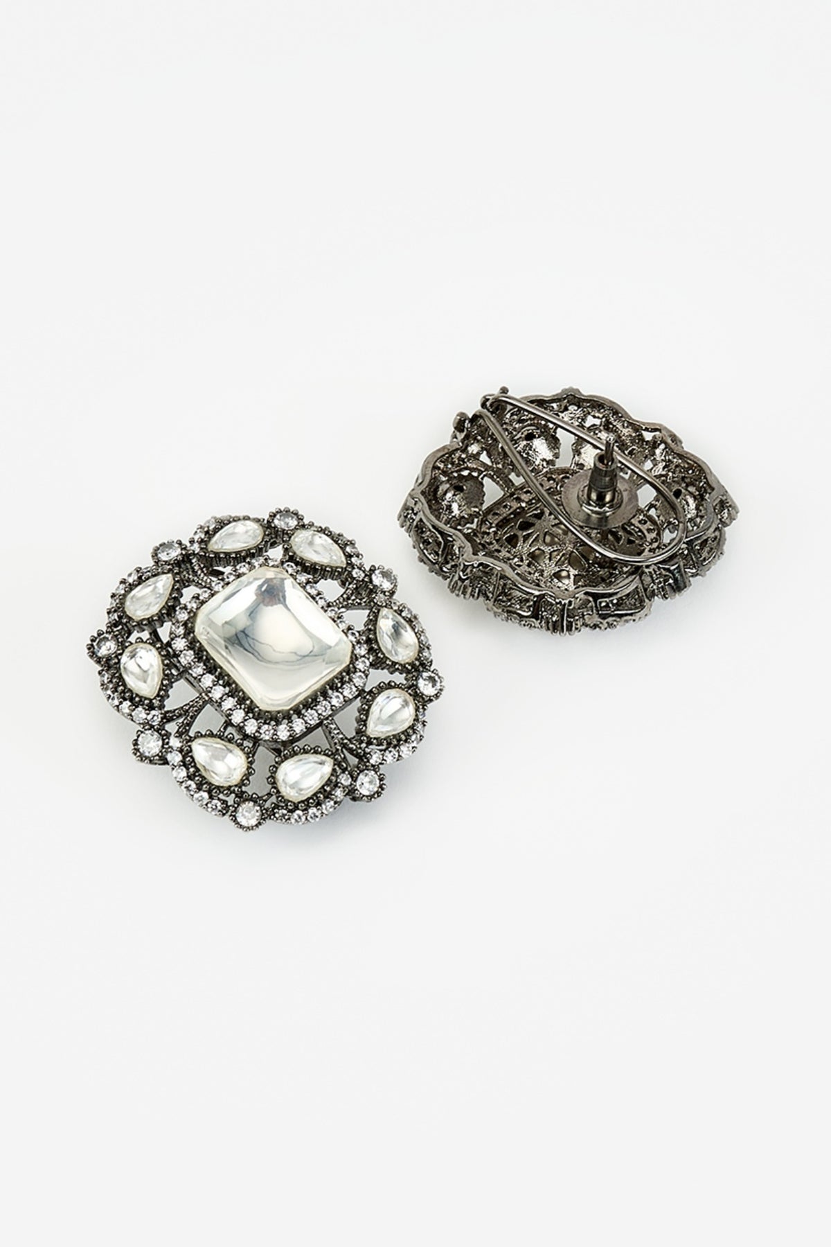 White Rhodium Finish Zircon Stud Earrings