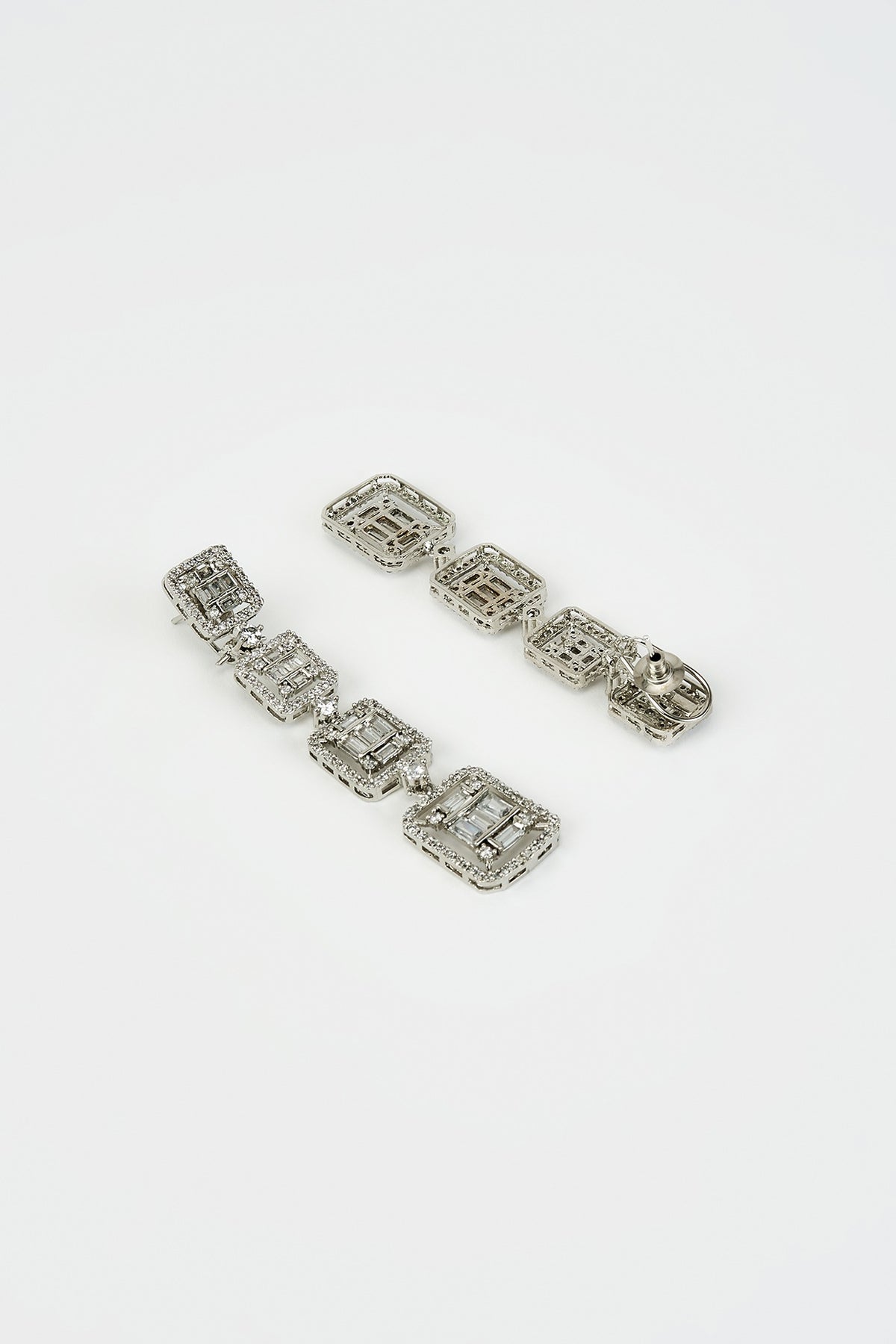 White Rhodium Finish Zircon Dangler Earrings